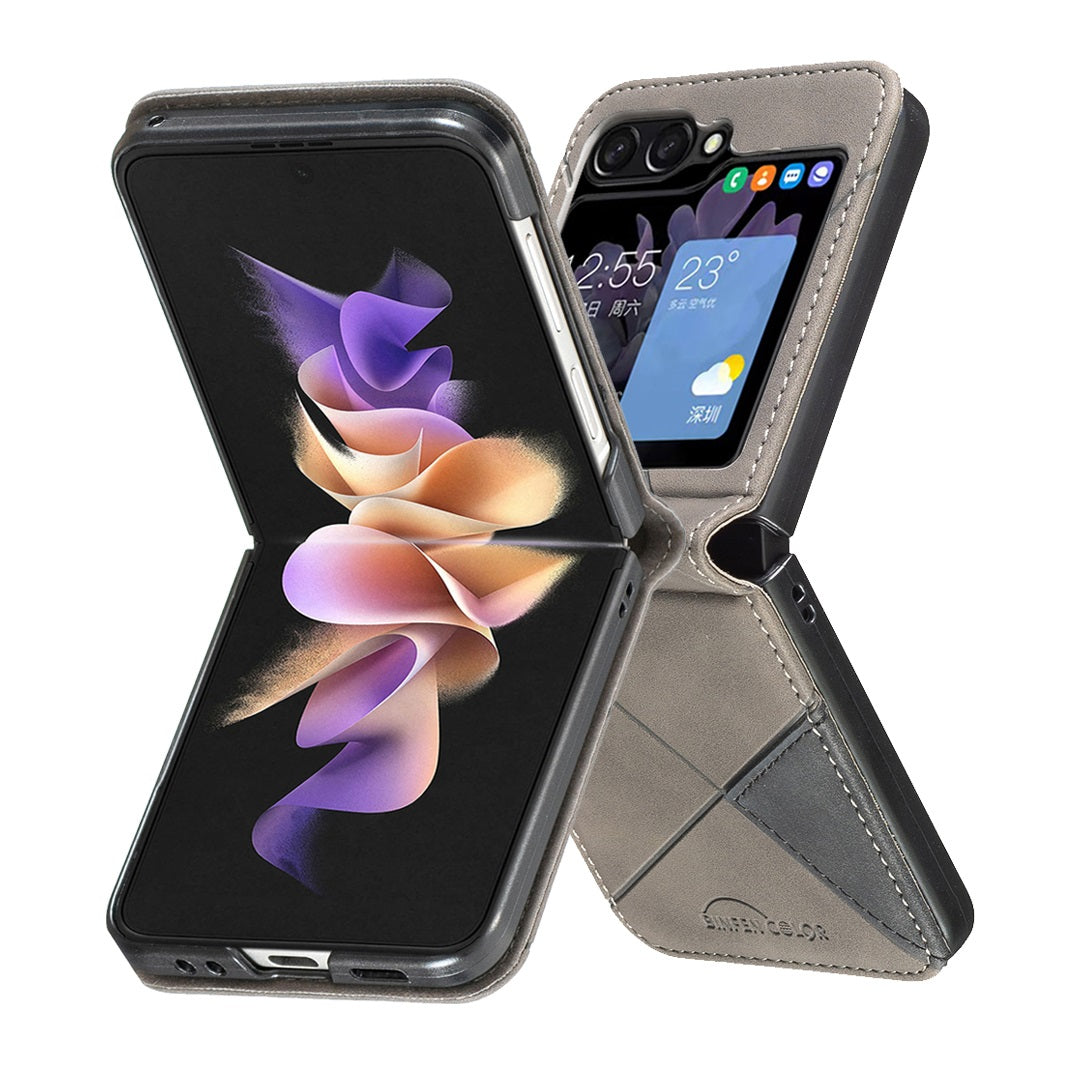 BINFEN COLOR For Samsung Galaxy Z Flip7 5G Phone Case  Wallet Stand Geometry Imprinted Leather Cover