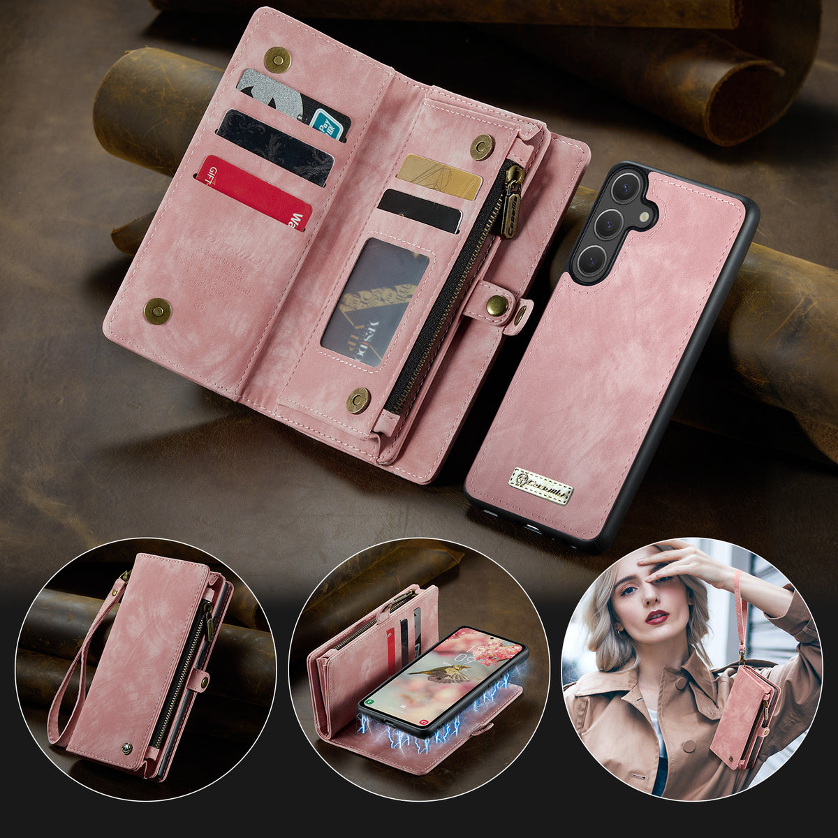 CASEME For Samsung Galaxy S26 FE / S25 FE Phone Cases  008 Leather Cover with Detachable Wallet and Strap