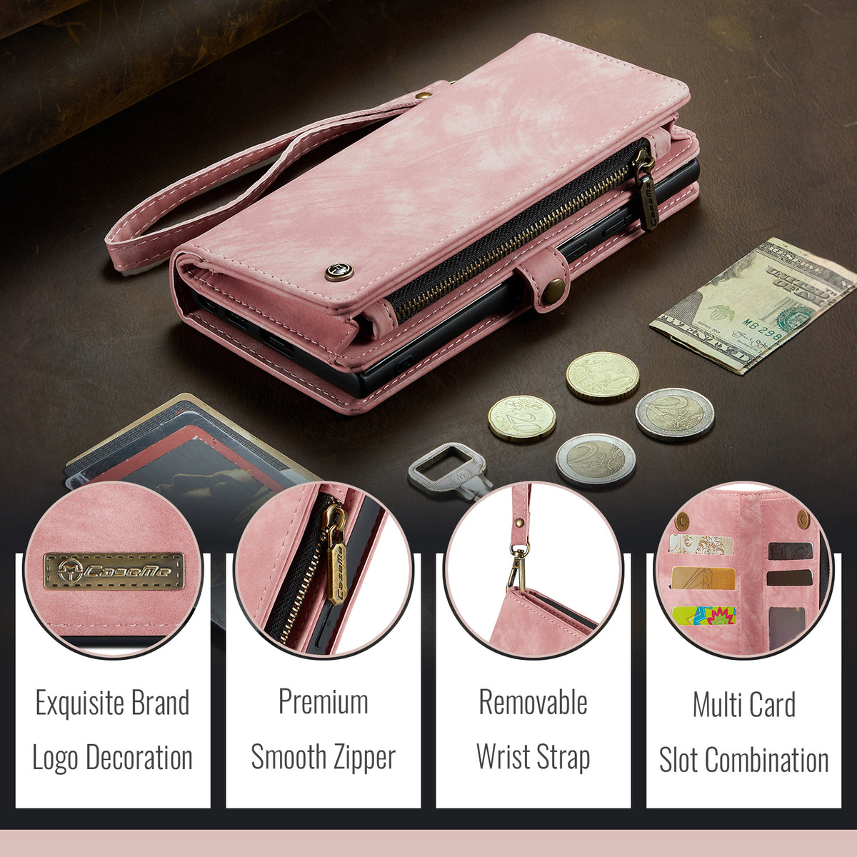 CASEME For Samsung Galaxy S26 FE / S25 FE Phone Cases  008 Leather Cover with Detachable Wallet and Strap