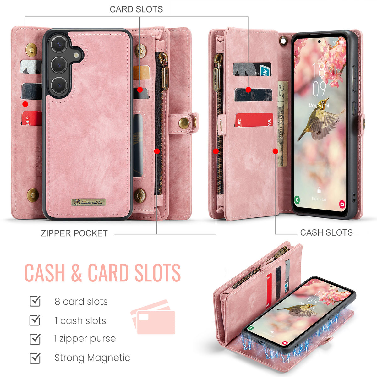 CASEME For Samsung Galaxy S26 FE / S25 FE Phone Cases  008 Leather Cover with Detachable Wallet and Strap