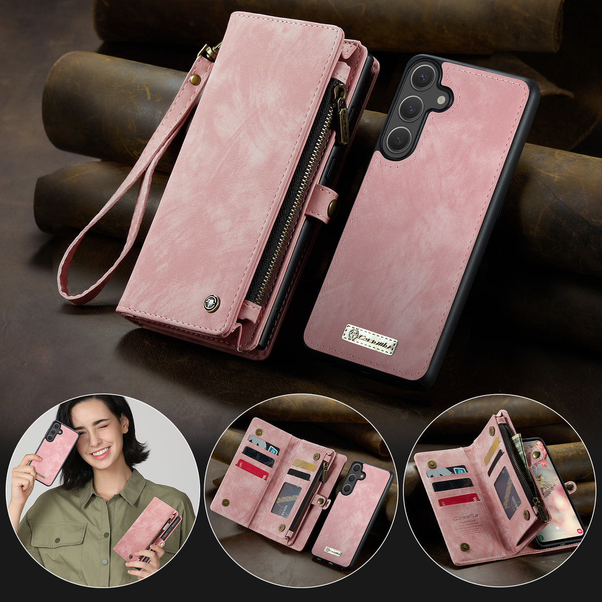 CASEME For Samsung Galaxy S26 FE / S25 FE Phone Cases  008 Leather Cover with Detachable Wallet and Strap