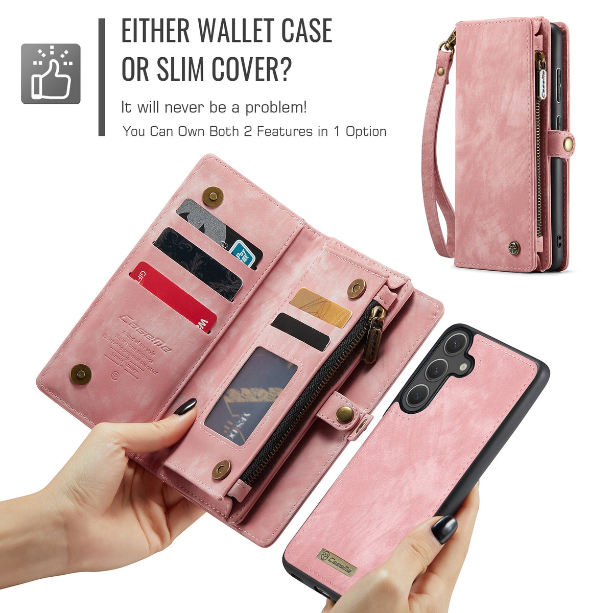 CASEME For Samsung Galaxy S26 FE / S25 FE Phone Cases  008 Leather Cover with Detachable Wallet and Strap