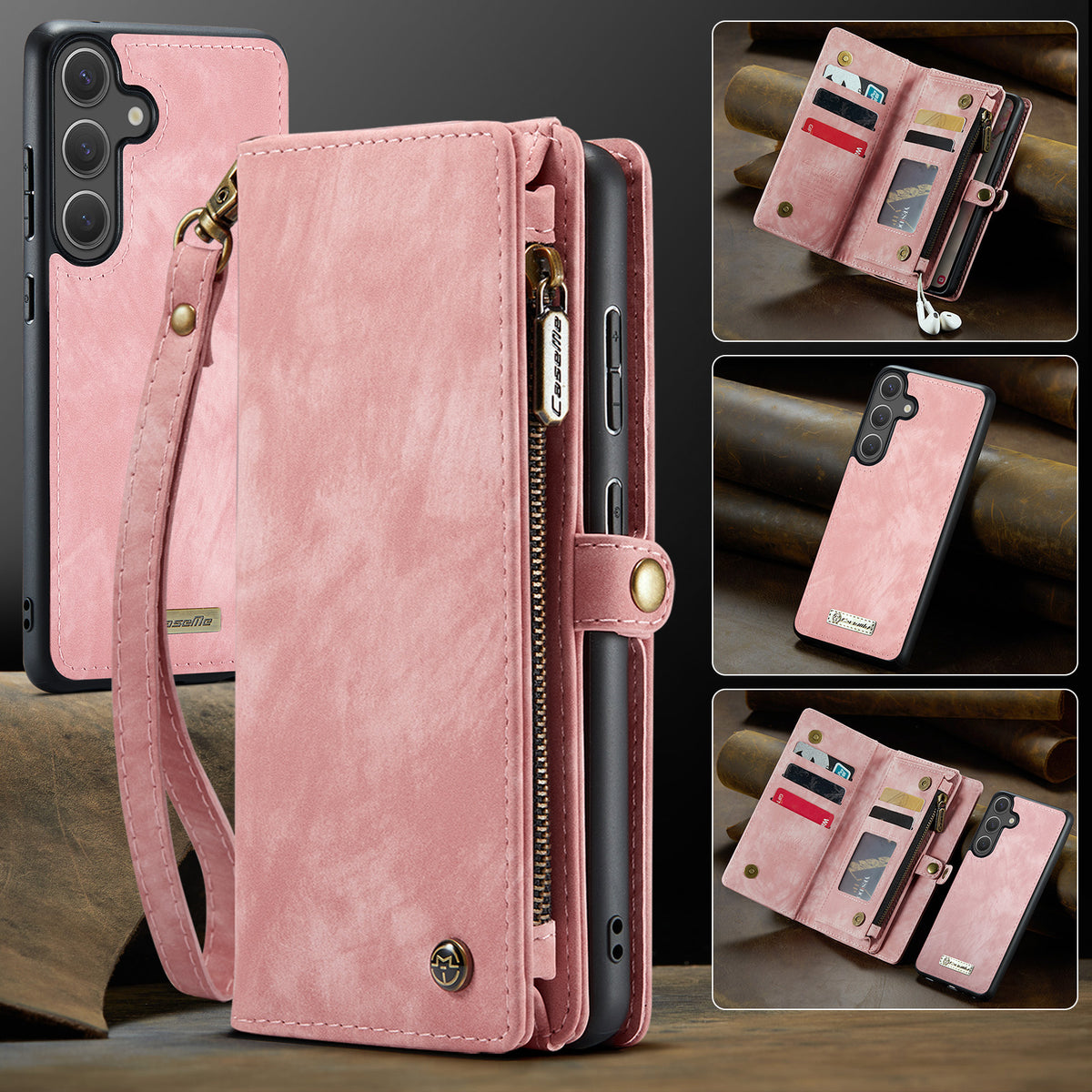 CASEME For Samsung Galaxy S26 FE / S25 FE Phone Cases  008 Leather Cover with Detachable Wallet and Strap