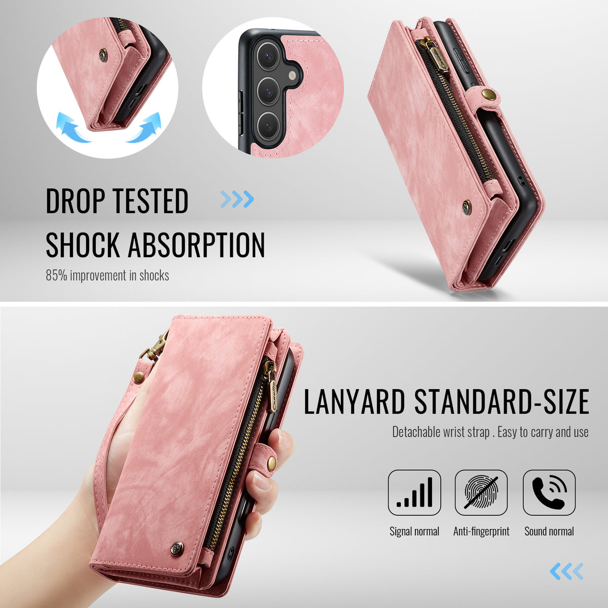 CASEME For Samsung Galaxy S26 FE / S25 FE Phone Cases  008 Leather Cover with Detachable Wallet and Strap