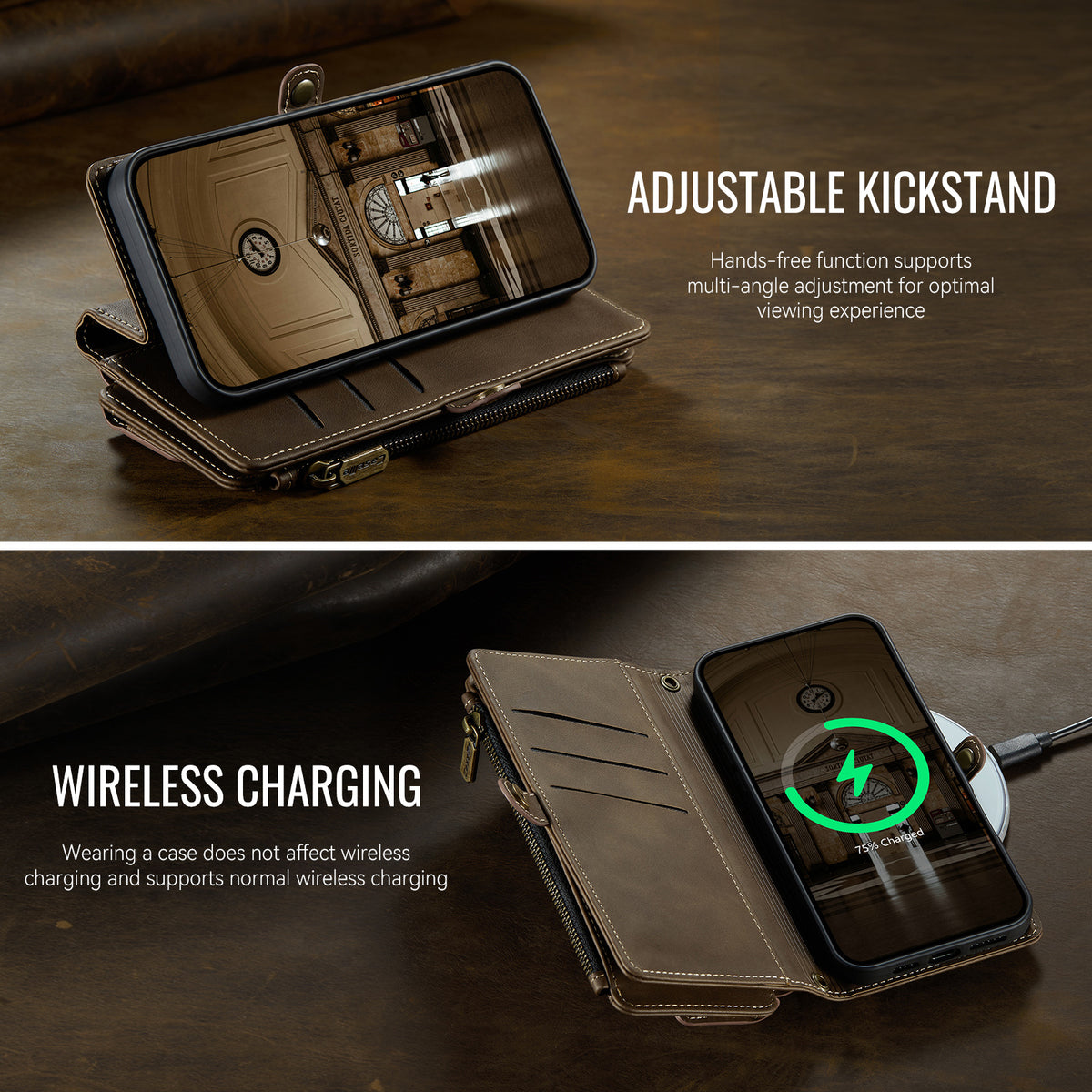 CASEME For iPhone 18 Pro / 17 Pro Case  C39 RFID Blocking Zipper Wallet Stand Leather Cover with Strap
