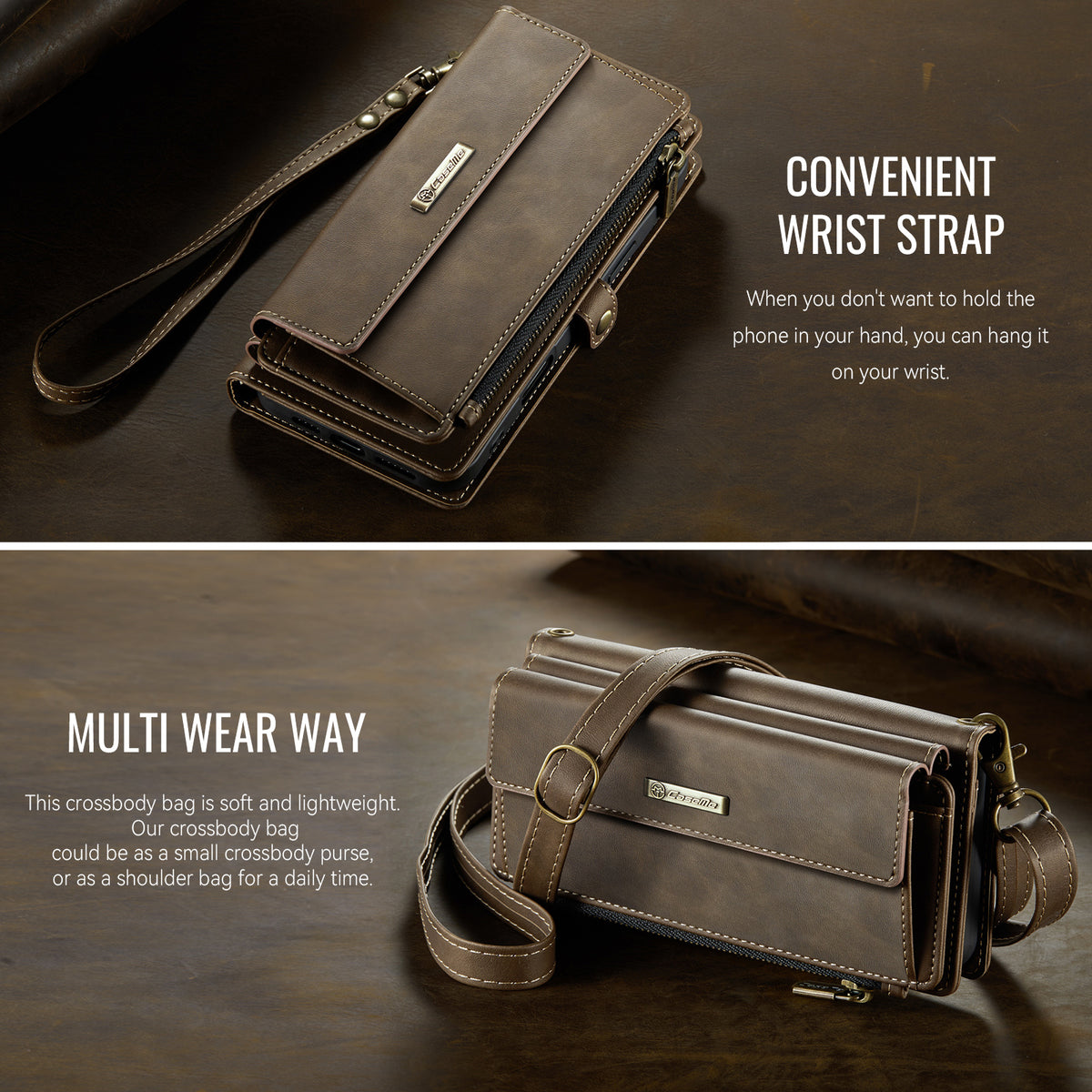 CASEME For iPhone 18 Pro / 17 Pro Case  C39 RFID Blocking Zipper Wallet Stand Leather Cover with Strap