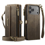 CASEME For iPhone 18 Pro / 17 Pro Case  C39 RFID Blocking Zipper Wallet Stand Leather Cover with Strap