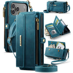 CASEME For iPhone 18 Pro / 17 Pro Case  C39 RFID Blocking Zipper Wallet Stand Leather Cover with Strap
