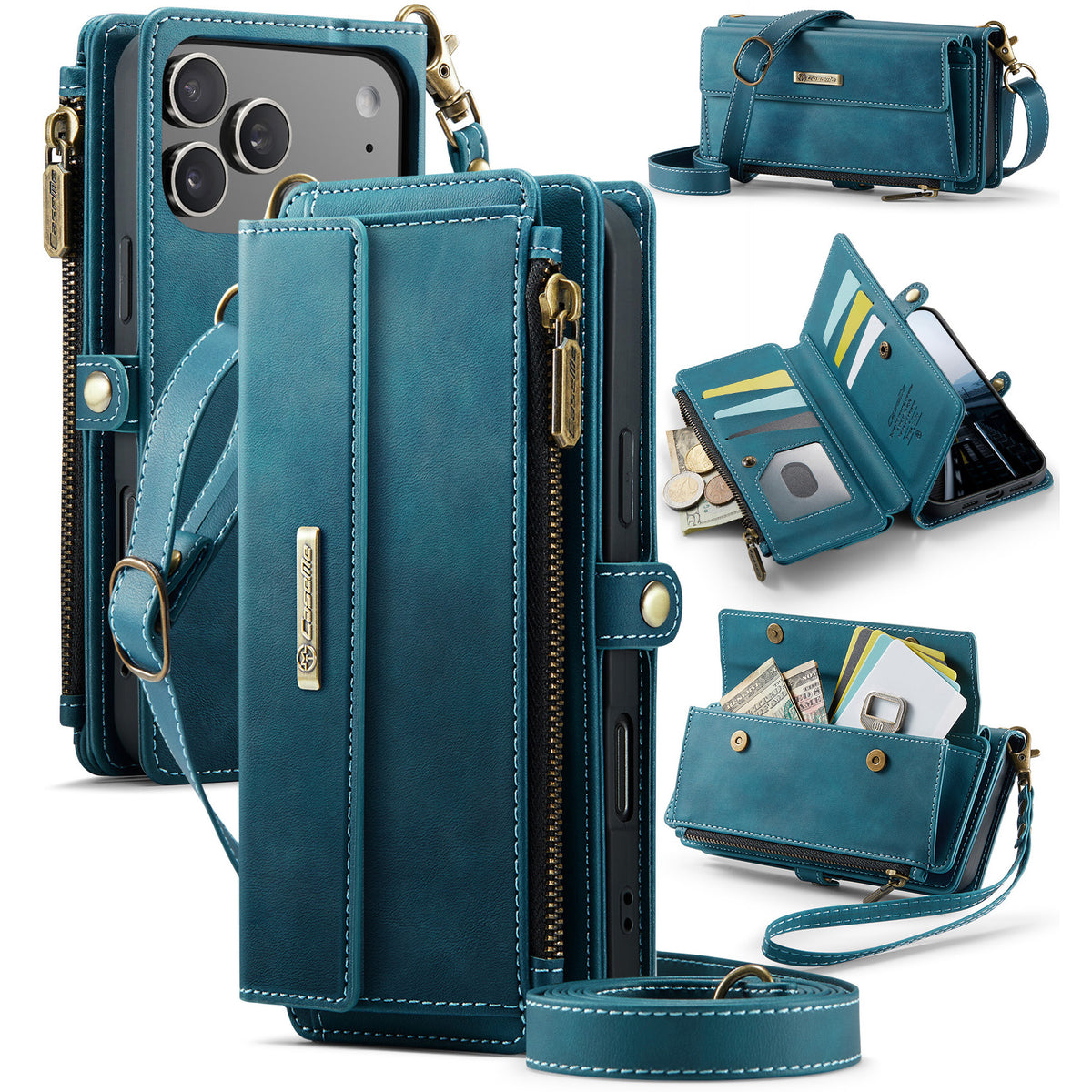 CASEME For iPhone 18 Pro / 17 Pro Case  C39 RFID Blocking Zipper Wallet Stand Leather Cover with Strap