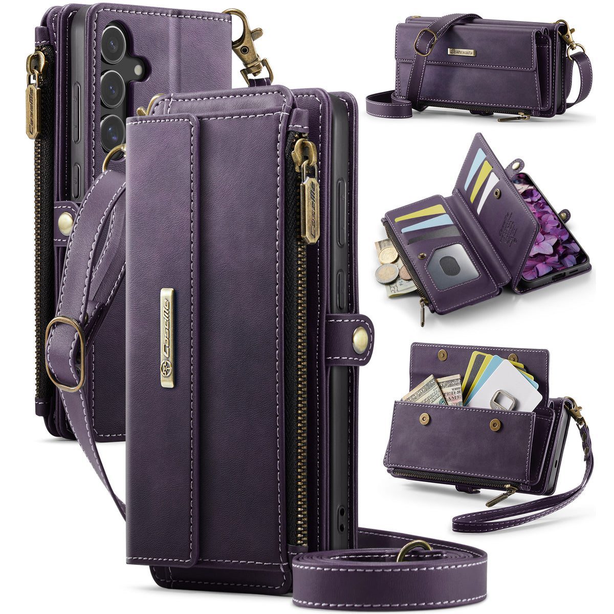 CASEME For Samsung Galaxy S25 FE Case  C39 RFID Blocking Zipper Wallet Stand Leather Cover with Strap