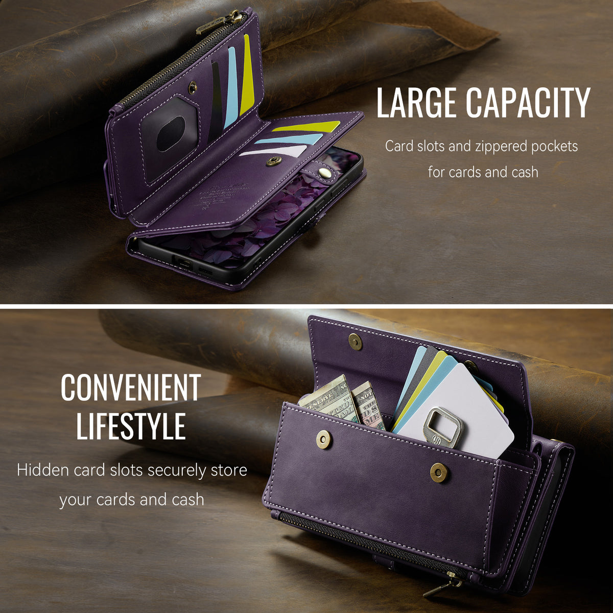 CASEME For Samsung Galaxy S25 FE Case  C39 RFID Blocking Zipper Wallet Stand Leather Cover with Strap
