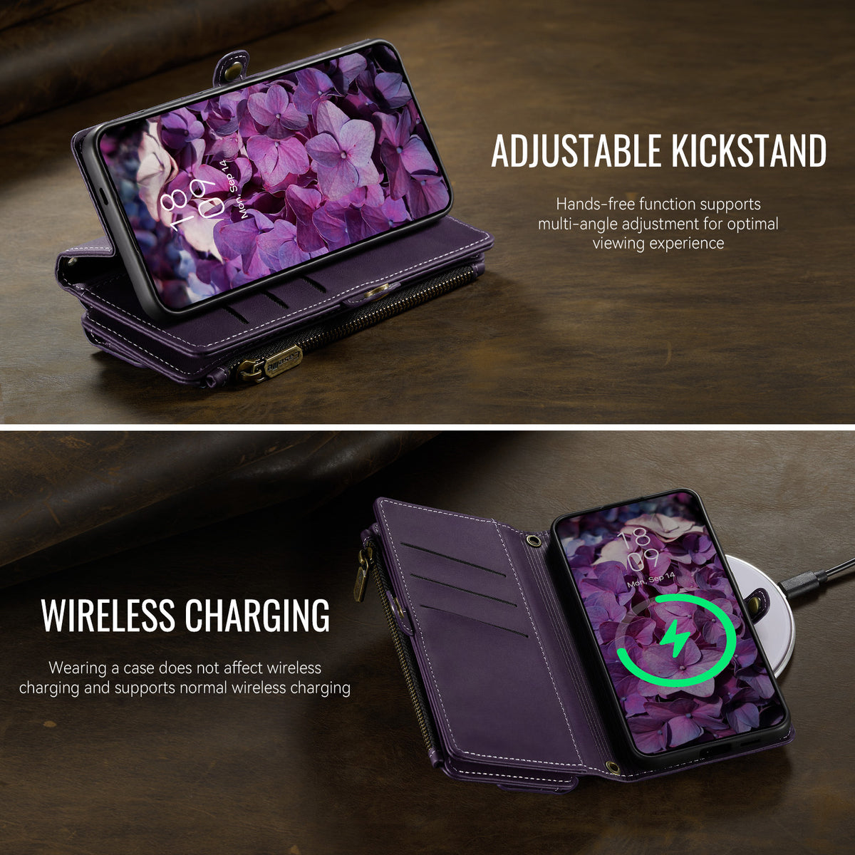 CASEME For Samsung Galaxy S25 FE Case  C39 RFID Blocking Zipper Wallet Stand Leather Cover with Strap