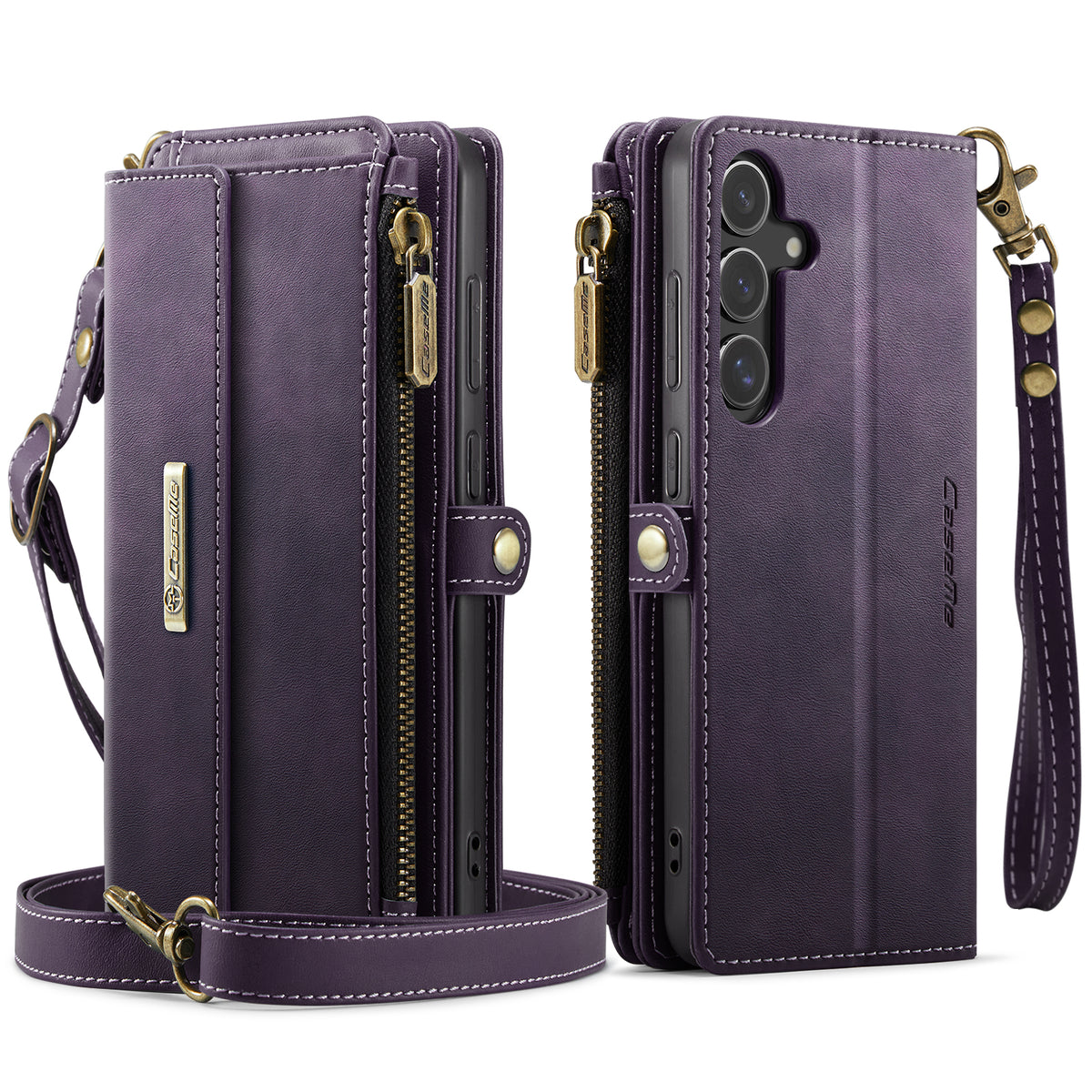 CASEME For Samsung Galaxy S25 FE Case  C39 RFID Blocking Zipper Wallet Stand Leather Cover with Strap