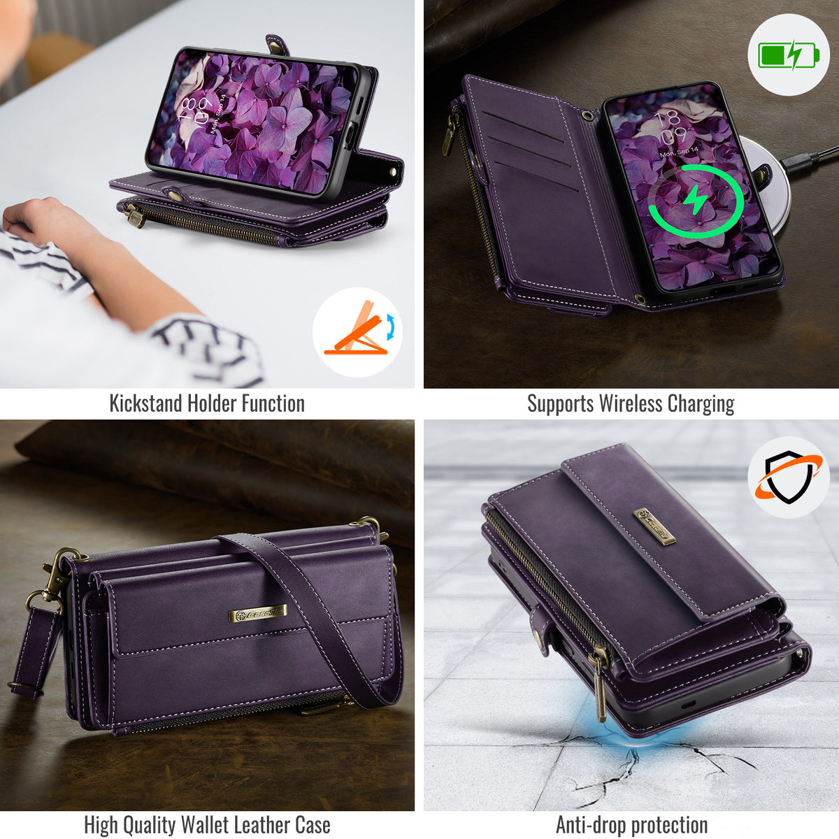 CASEME For Samsung Galaxy S25 FE Case  C39 RFID Blocking Zipper Wallet Stand Leather Cover with Strap