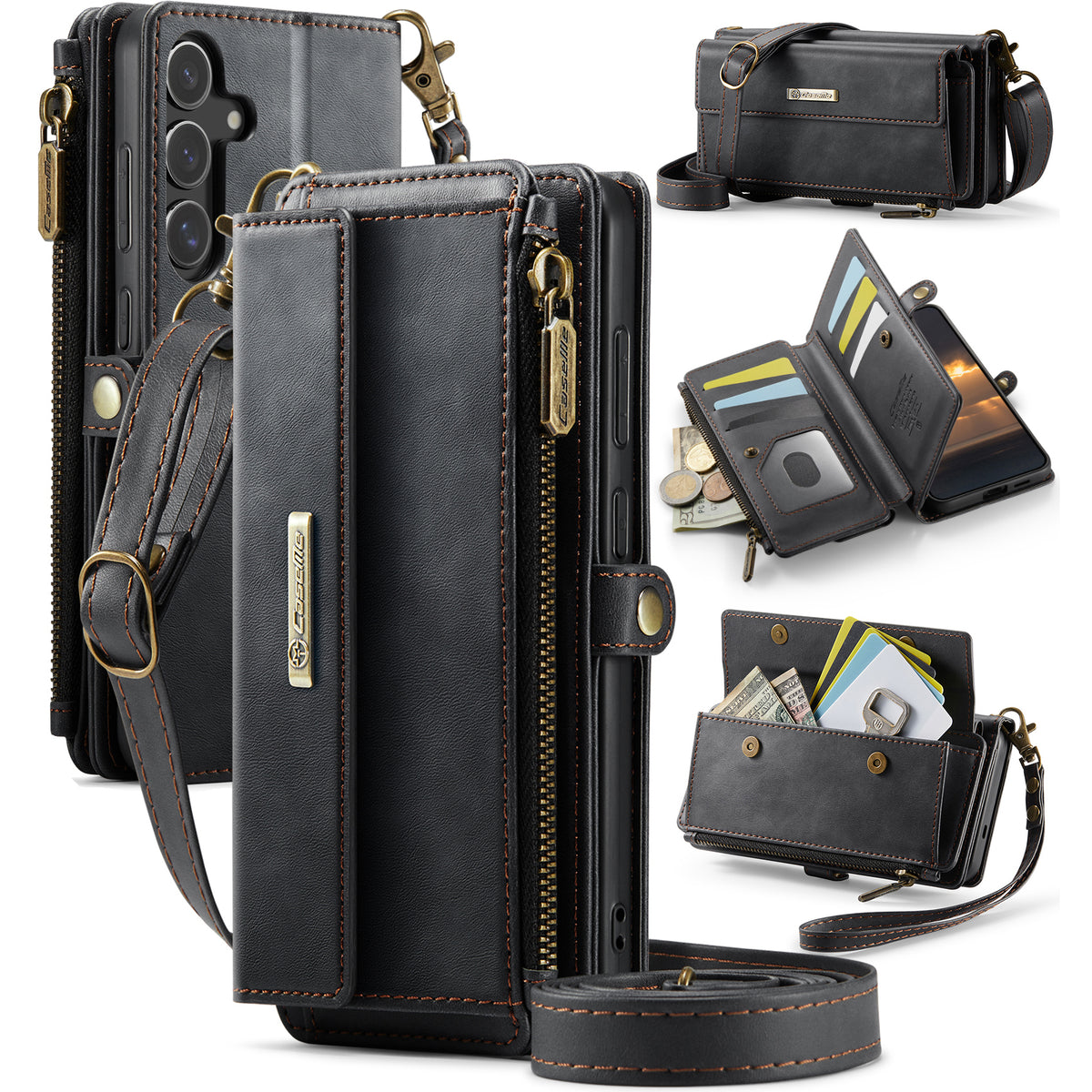 CASEME For Samsung Galaxy S25 FE Case  C39 RFID Blocking Zipper Wallet Stand Leather Cover with Strap