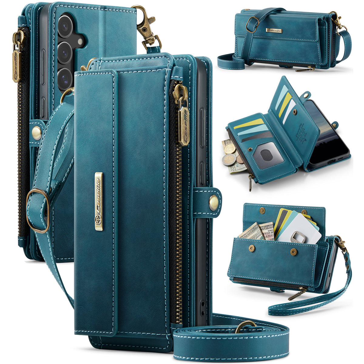 CASEME For Samsung Galaxy S25 FE Case  C39 RFID Blocking Zipper Wallet Stand Leather Cover with Strap