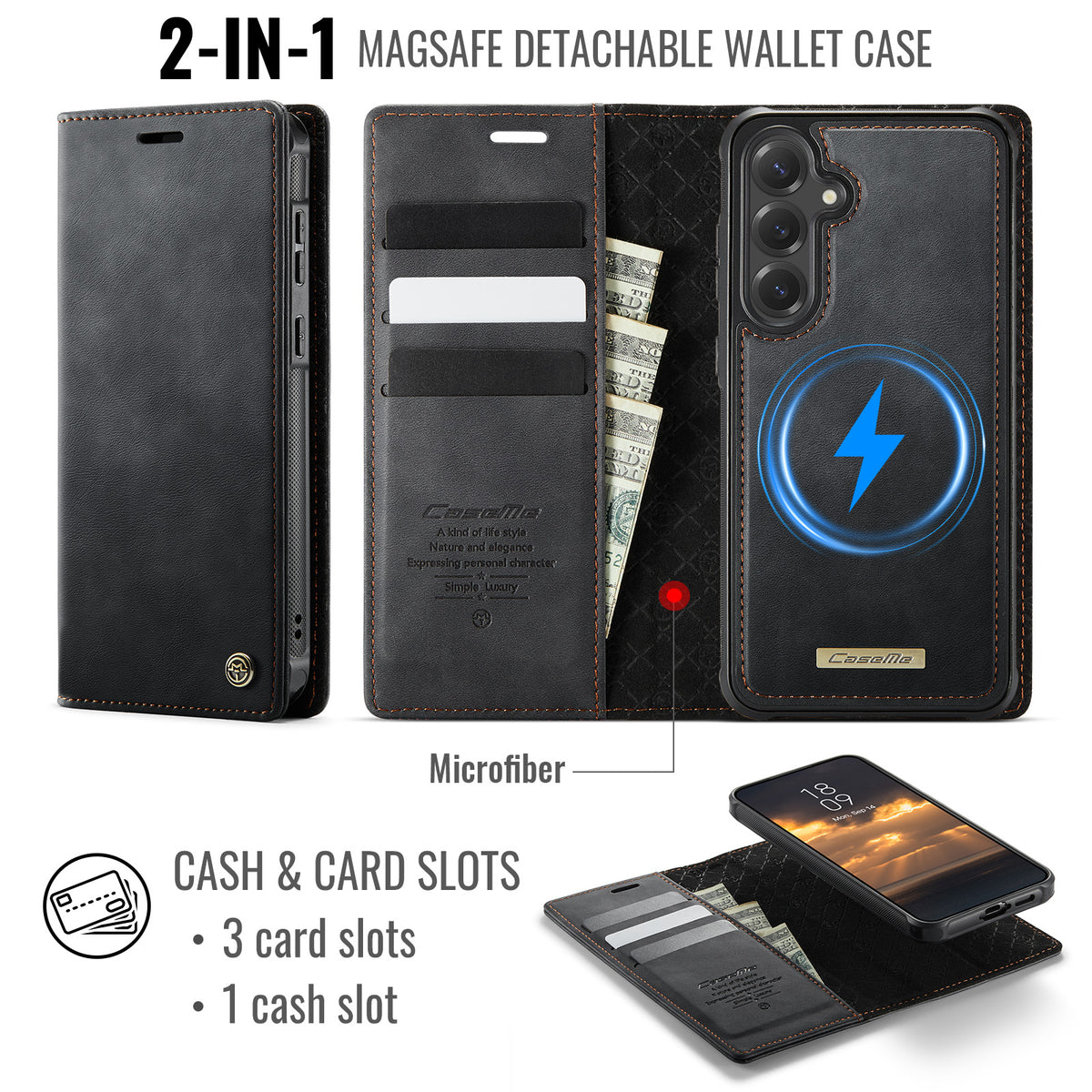 CASEME For Samsung Galaxy S26 FE / S25 FE Case  C49 Magnetic Case RFID Blocking Detachable Wallet Leather Phone Cover