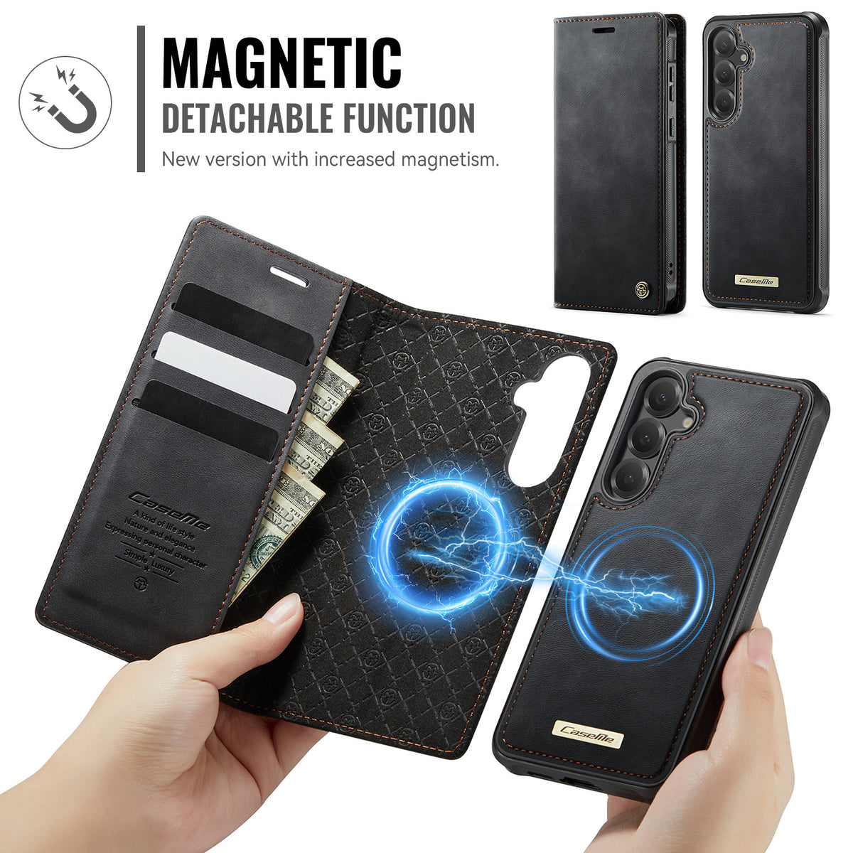 CASEME For Samsung Galaxy S26 FE / S25 FE Case  C49 Magnetic Case RFID Blocking Detachable Wallet Leather Phone Cover