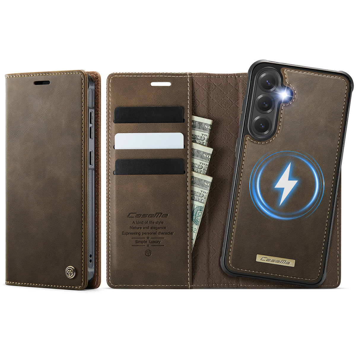 CASEME For Samsung Galaxy S26 FE / S25 FE Case  C49 Magnetic Case RFID Blocking Detachable Wallet Leather Phone Cover