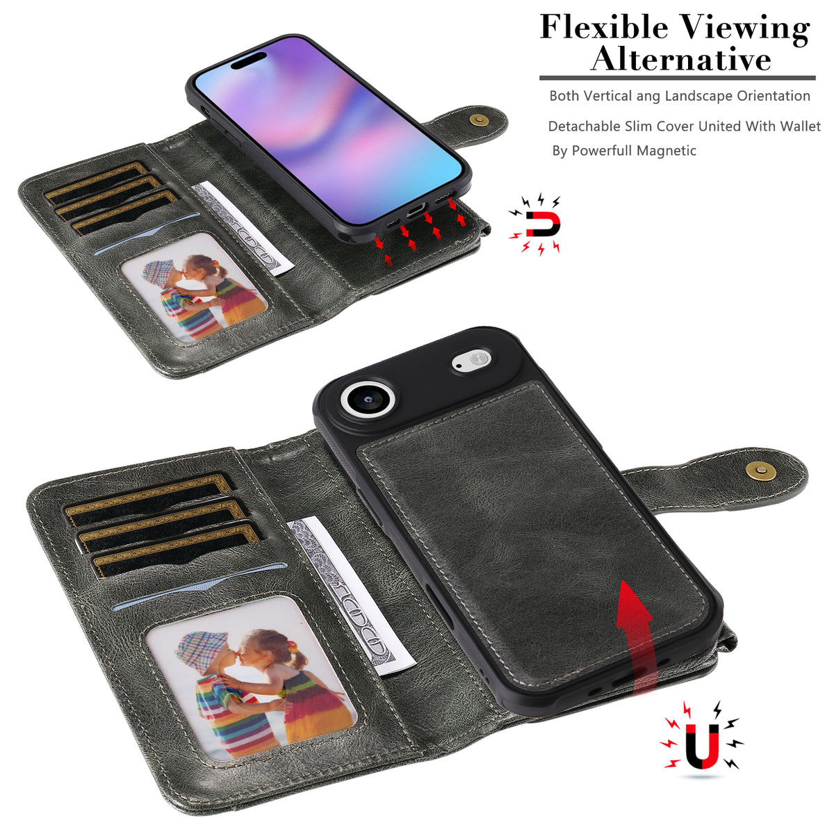For iPhone Air Phone Case PU Leather Zipper Wallet Detachable Cover