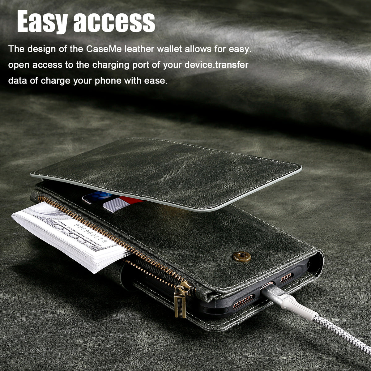 For iPhone Air Phone Case PU Leather Zipper Wallet Detachable Cover