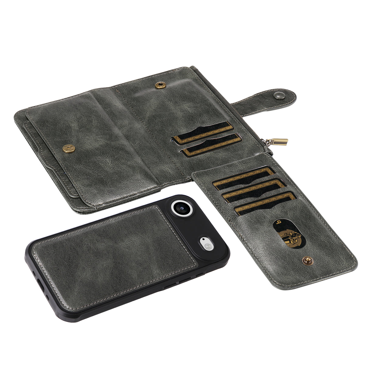 For iPhone Air Phone Case PU Leather Zipper Wallet Detachable Cover