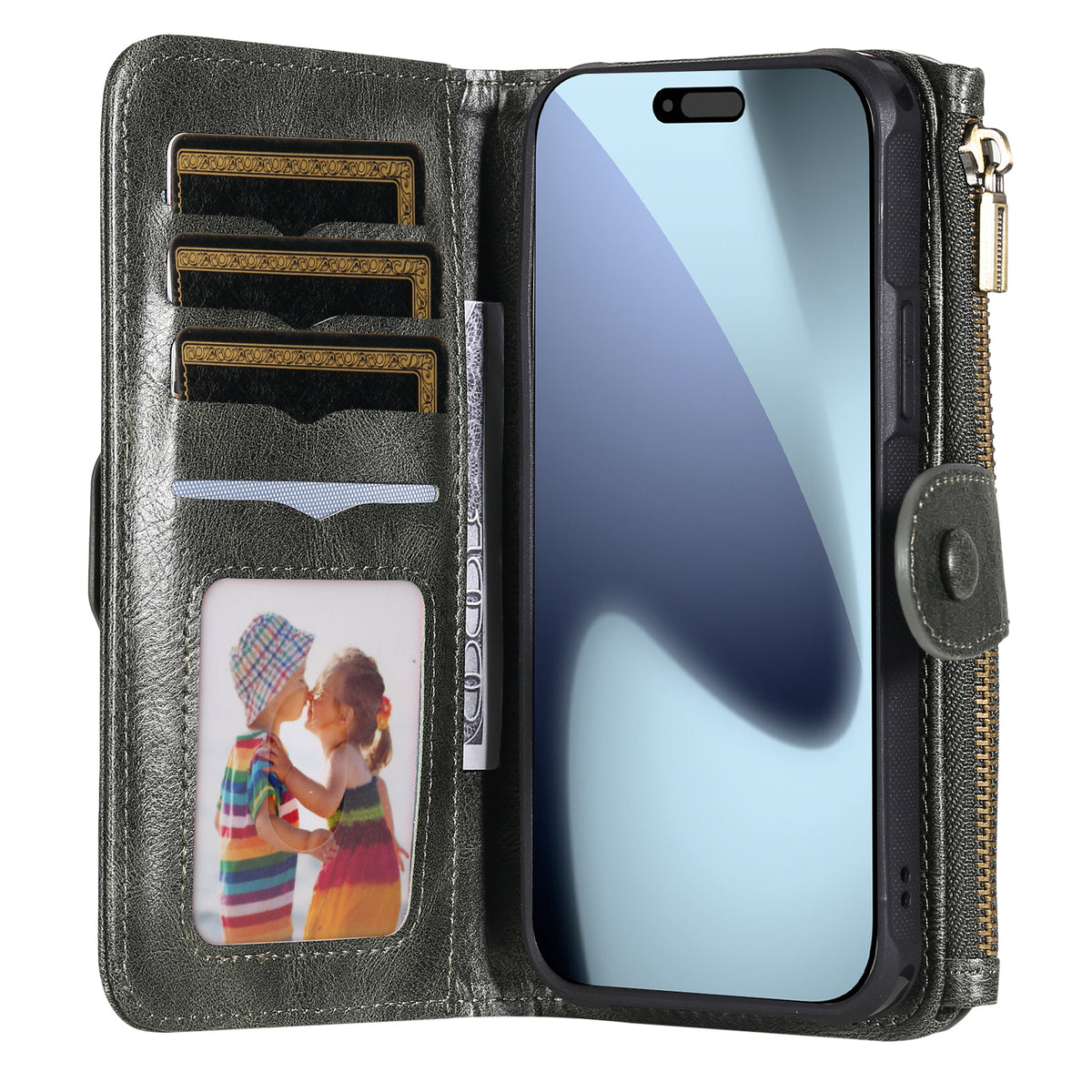 Til iPhone 18 Pro Max / 17 Pro Max Telefoncover PU Læder Lynlås Tegnebog Aftageligt Cover