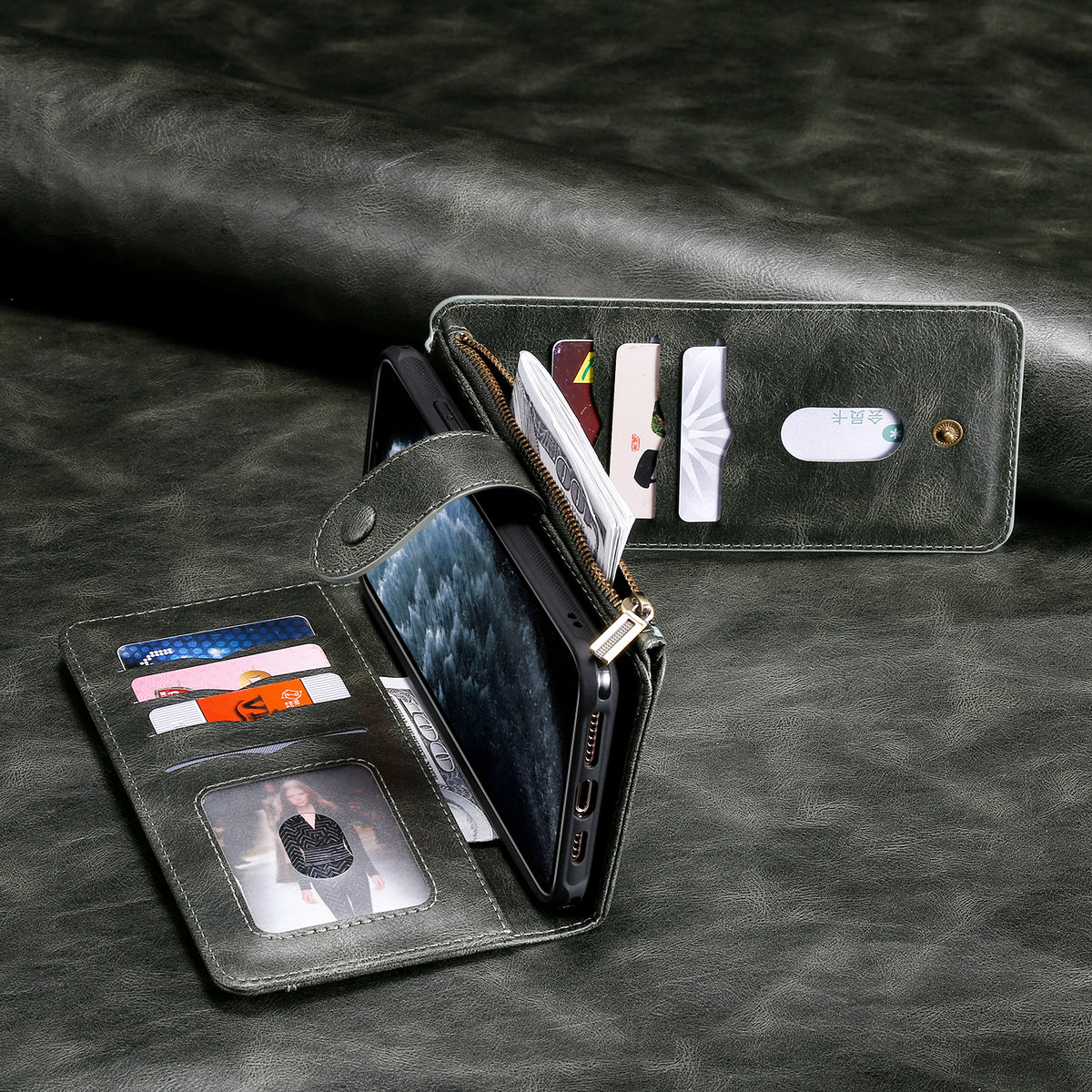 Til iPhone 18 Pro Max / 17 Pro Max Telefoncover PU Læder Lynlås Tegnebog Aftageligt Cover