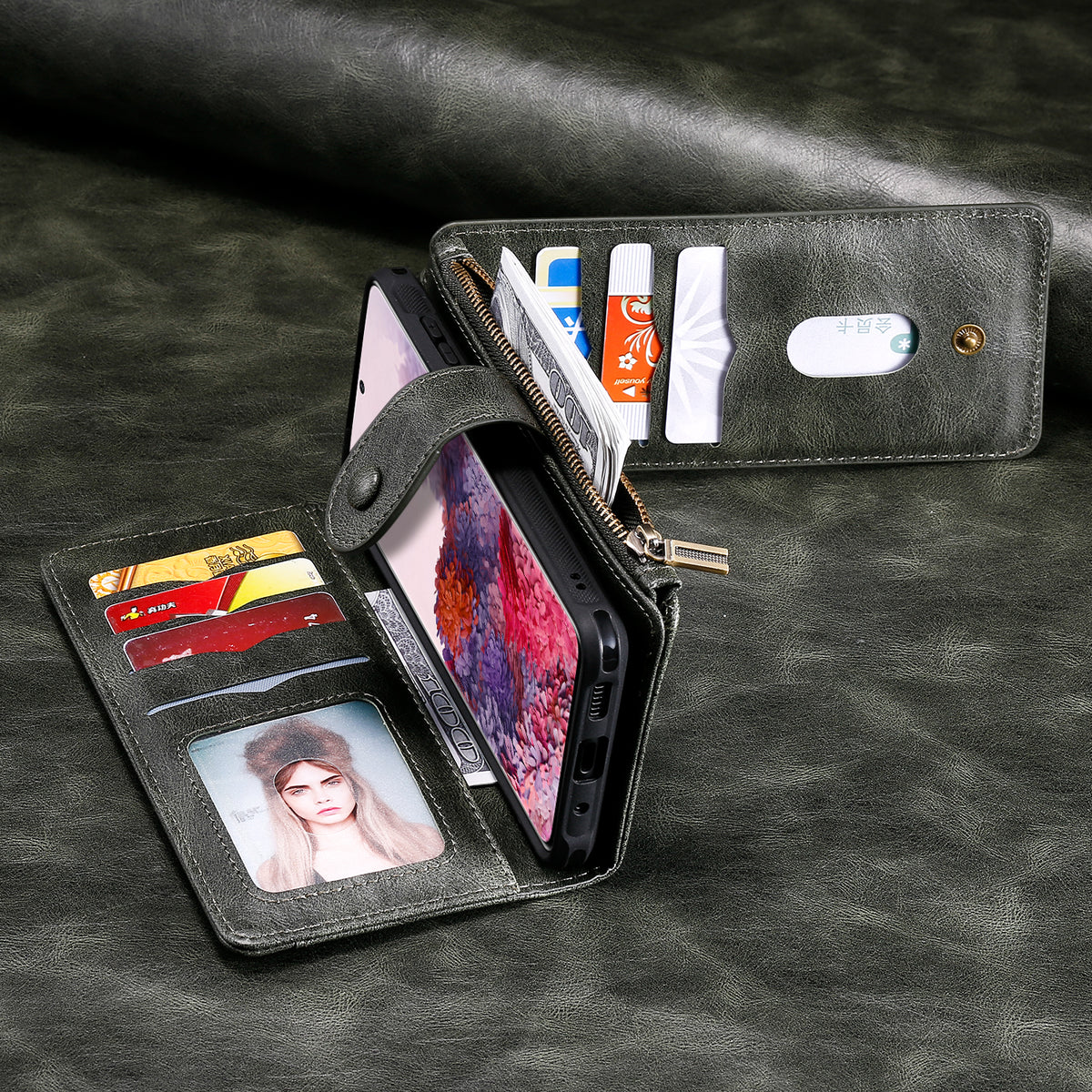 For iPhone 17 Phone Case PU Leather Zipper Wallet Detachable Cover