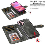 For iPhone 17 Phone Case PU Leather Zipper Wallet Detachable Cover