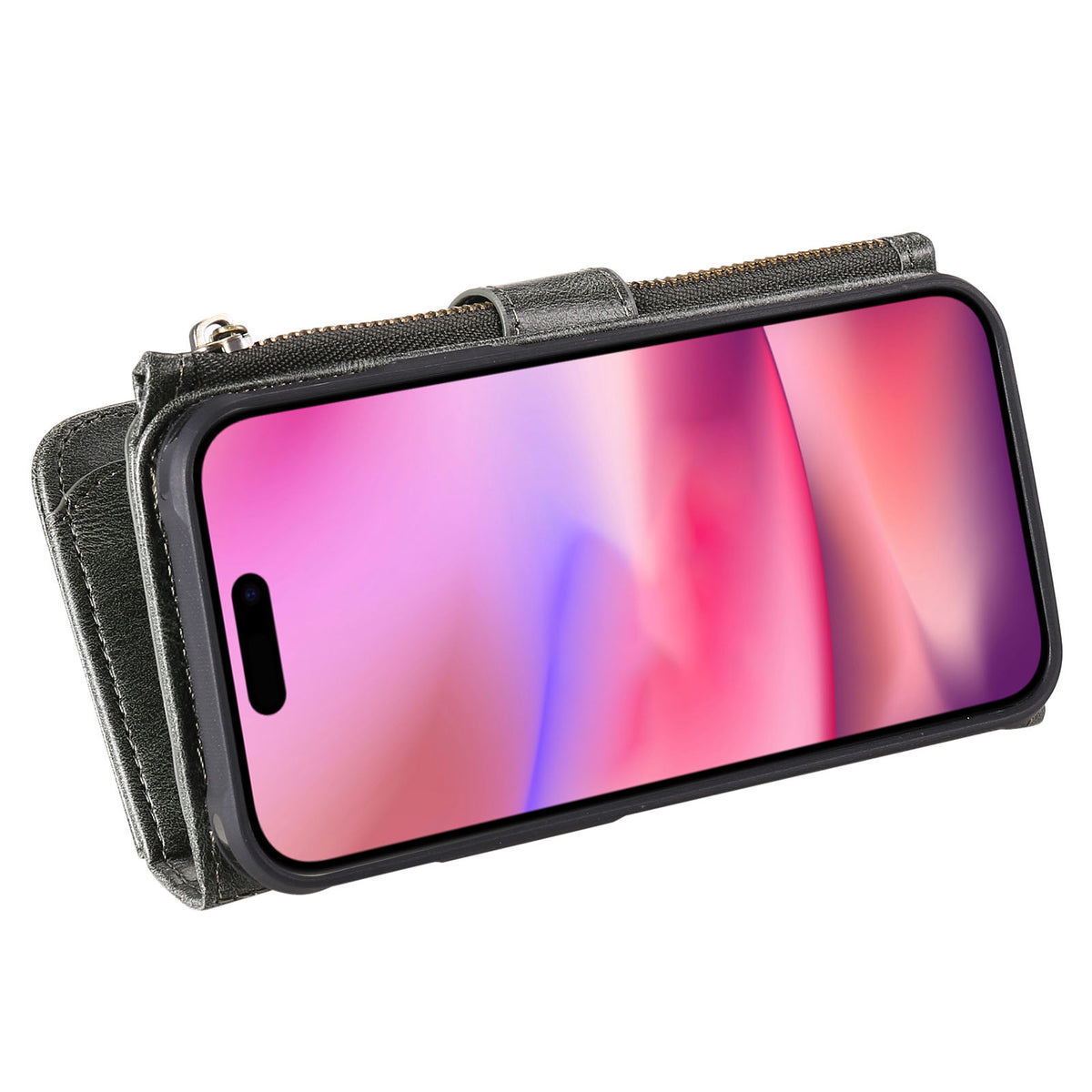 For iPhone 17 Phone Case PU Leather Zipper Wallet Detachable Cover
