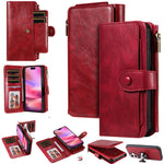 For iPhone 17 Phone Case PU Leather Zipper Wallet Detachable Cover