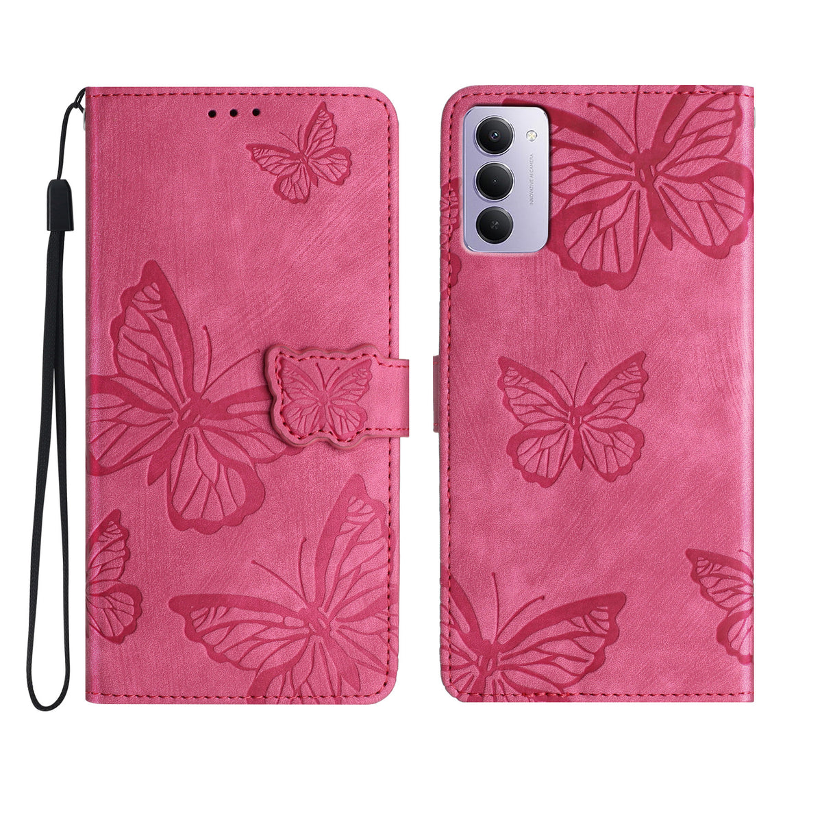 For Xiaomi Redmi 15 4G (EU) (171mm) Case Butterfly Design Flip Wallet Leather Phone Cover Skin-Touch