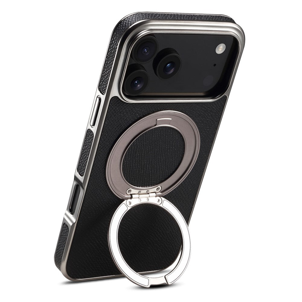 For iPhone 17 Pro Max Kickstand Case Genuine Cow Leather Back Cover Compatible with MagSafe