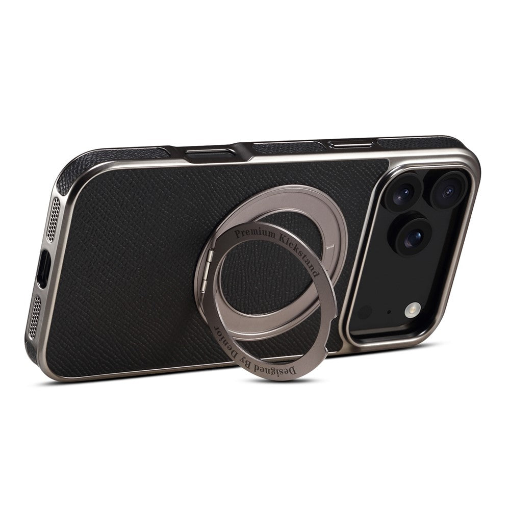 For iPhone 17 Pro Max Kickstand Case Genuine Cow Leather Back Cover Compatible with MagSafe