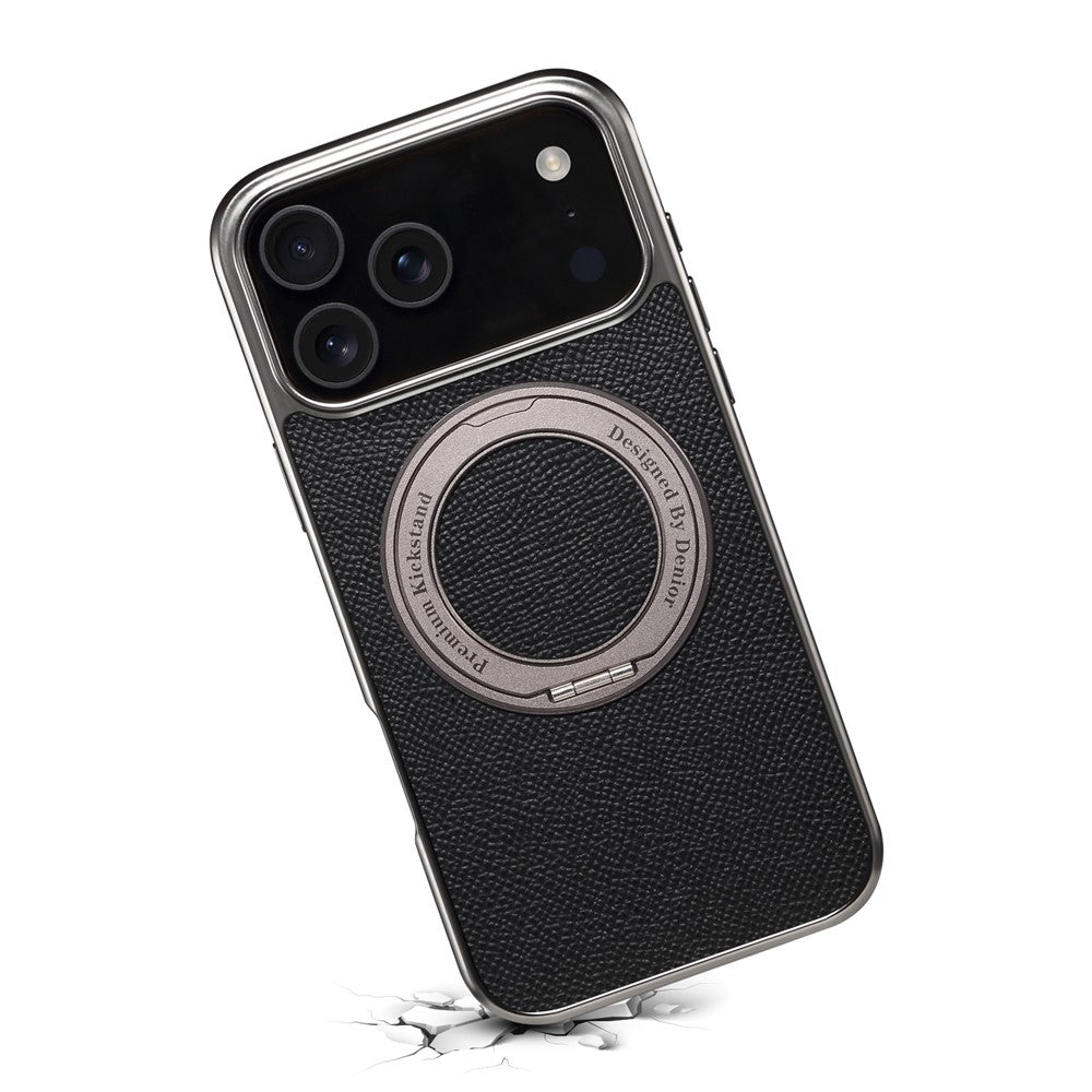 For iPhone 17 Pro Max Kickstand Case Genuine Cow Leather Back Cover Compatible with MagSafe