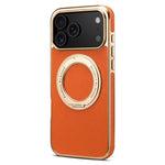 For iPhone 17 Pro Max Kickstand Case Genuine Cow Leather Back Cover Compatible with MagSafe