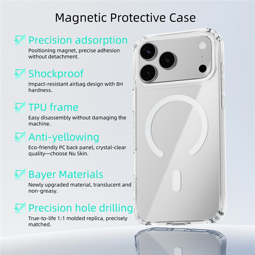 ABEEL For iPhone 17 Pro Max Case Compatible with MagSafe Anti Scratch Clear TPU PC Phone Back Cover