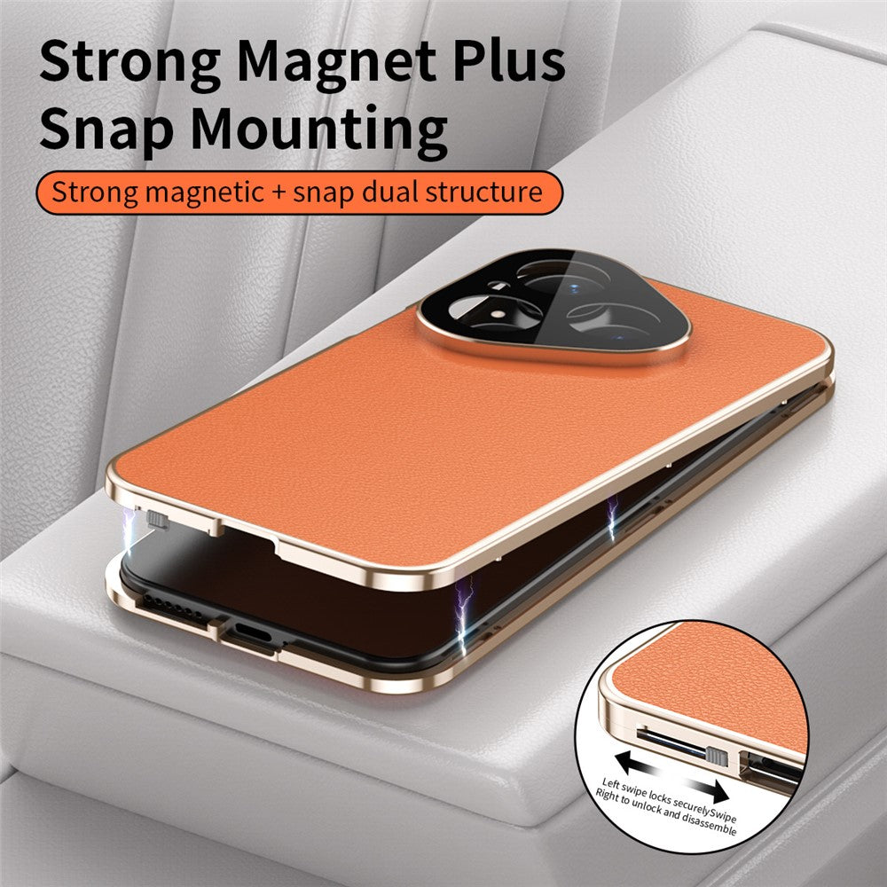 For Huawei Pura 80 Case Magnetic Frame Front Tempered Glass Leather PC Back Phone Cover