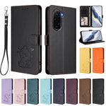 For Xiaomi Poco M7 Plus 5G / M7 4G (169mm) Wallet Case with Wrist Strap Love Cat Pattern Imprint Leather Phone Cover