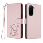 For Xiaomi Poco M7 Plus 5G / M7 4G (169mm) Wallet Case with Wrist Strap Love Cat Pattern Imprint Leather Phone Cover