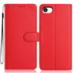 For iPhone SE (2022) / (2020) / 8 / 7 Wallet Case with Strap / Multiple Card Slots Solid Color Leather Stand Phone Cover