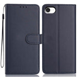 For iPhone SE (2022) / (2020) / 8 / 7 Wallet Case with Strap / Multiple Card Slots Solid Color Leather Stand Phone Cover