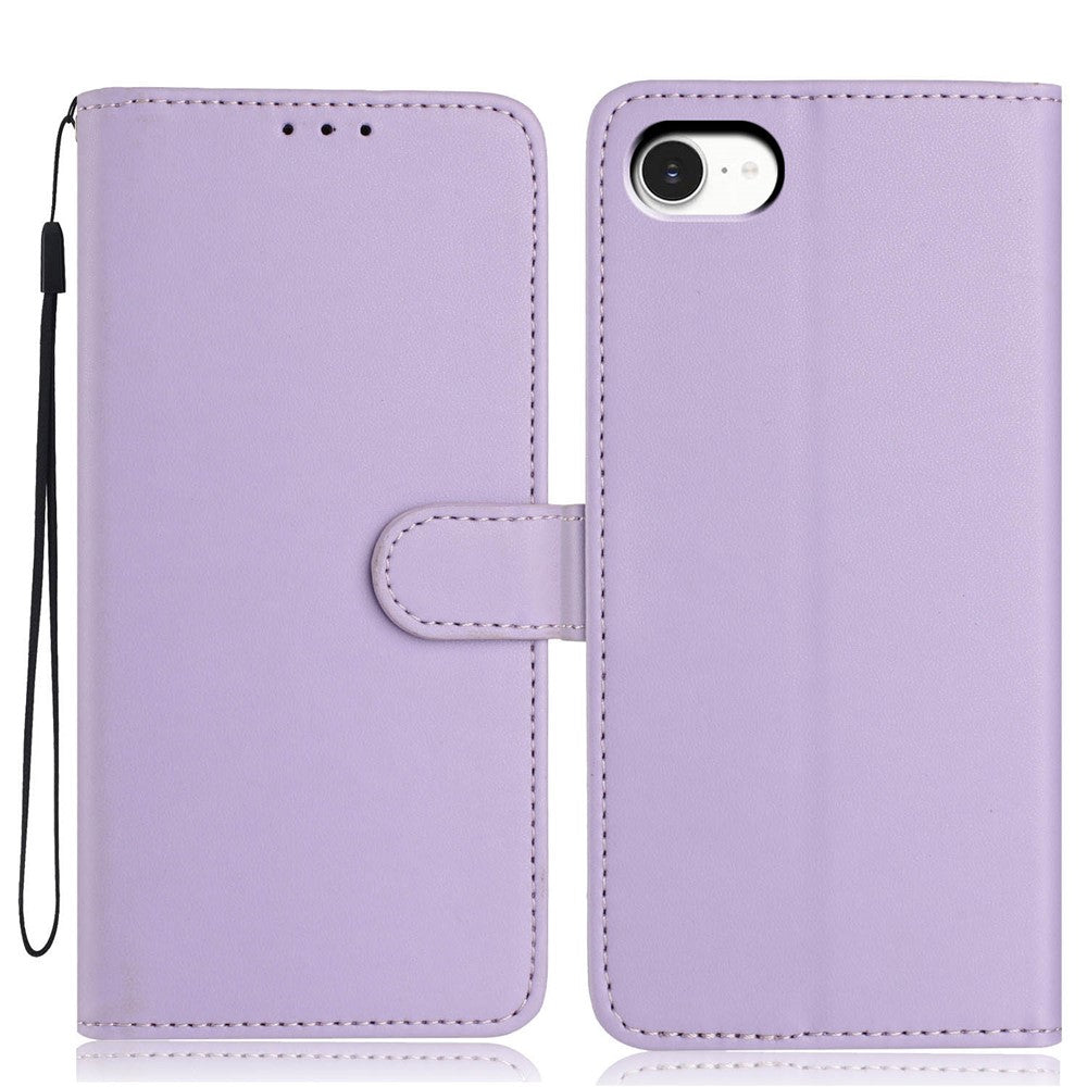 For iPhone SE (2022) / (2020) / 8 / 7 Wallet Case with Strap / Multiple Card Slots Solid Color Leather Stand Phone Cover
