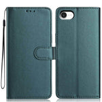 For iPhone SE (2022) / (2020) / 8 / 7 Wallet Case with Strap / Multiple Card Slots Solid Color Leather Stand Phone Cover