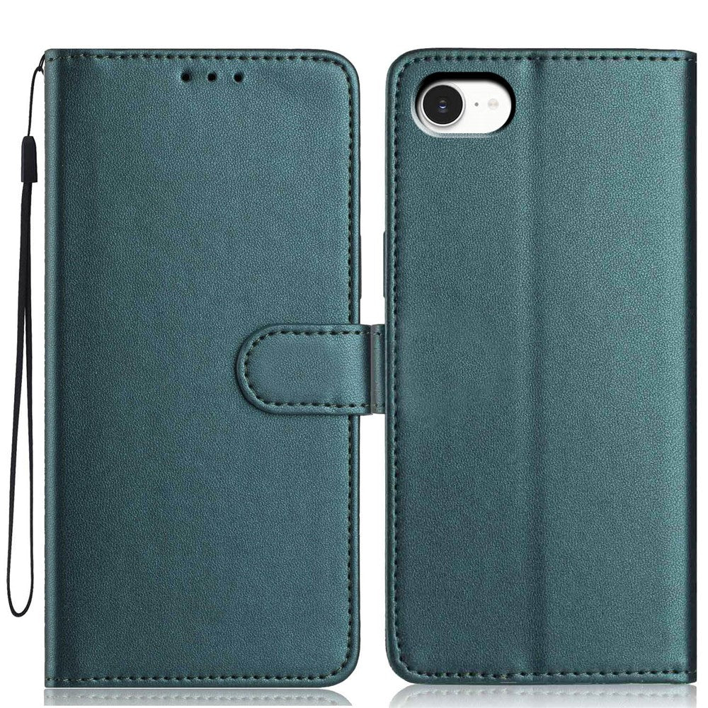 For iPhone SE (2022) / (2020) / 8 / 7 Wallet Case with Strap / Multiple Card Slots Solid Color Leather Stand Phone Cover