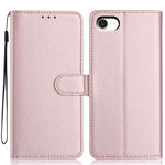 For iPhone SE (2022) / (2020) / 8 / 7 Wallet Case with Strap / Multiple Card Slots Solid Color Leather Stand Phone Cover