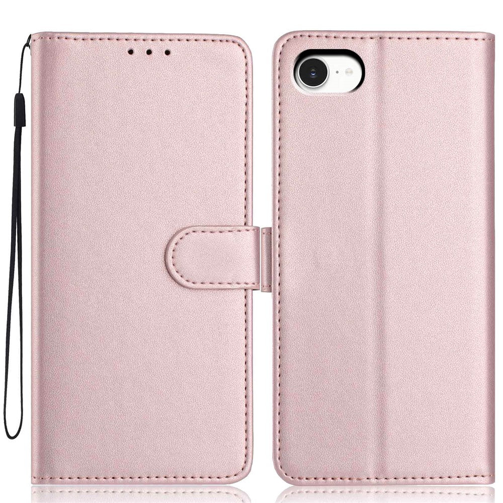 For iPhone SE (2022) / (2020) / 8 / 7 Wallet Case with Strap / Multiple Card Slots Solid Color Leather Stand Phone Cover