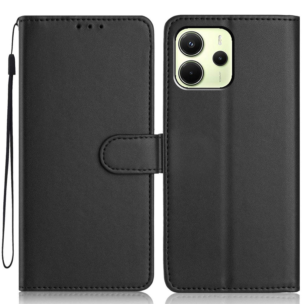 For Xiaomi Redmi Note 14 4G (163.25mm) Wallet Case with Strap / Multiple Card Slots Solid Color Leather Stand Phone Cover