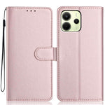 Xiaomi Redmi Note 14 4G (163.25mm) Plånboksfodral med rem / flera kortfack Enfärgat läderfodral i stativ